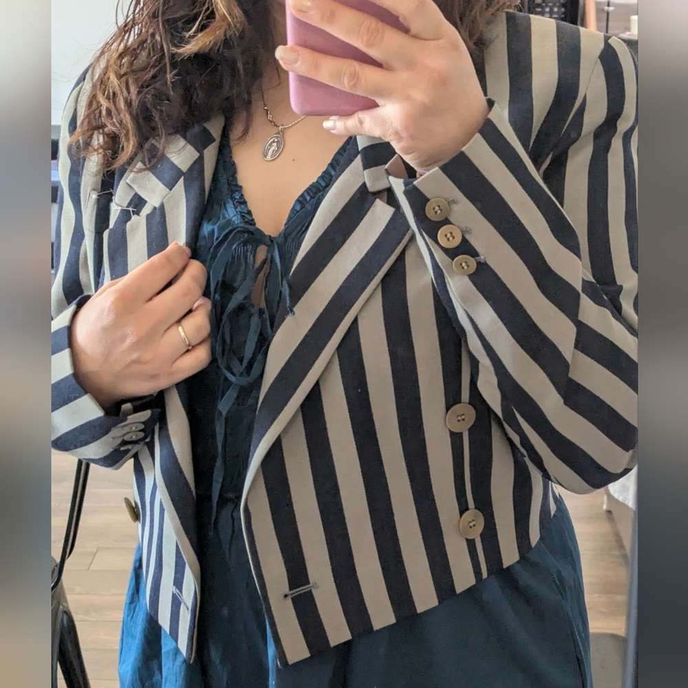 Striped Navy and White Blazer
